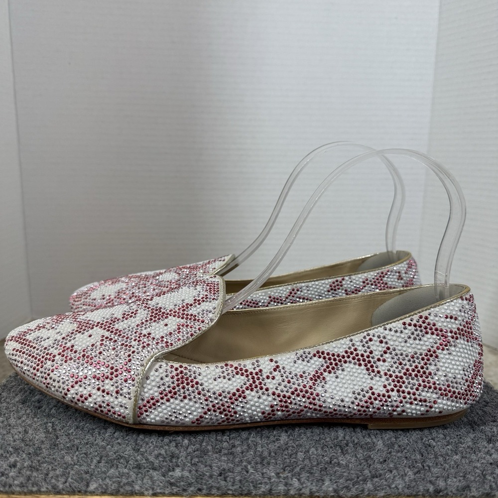 Brian Atwood Loafers 8.5 Fits 8 Crystal Rhinestone Red Pink White Slip On Flats - Picture 7 of 16